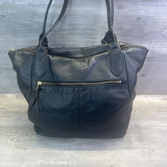 Fossil Fiona Black Zipper Pebbled Leather Tote Shoulder Bag Purse Key Charm - Picture 7 of 13